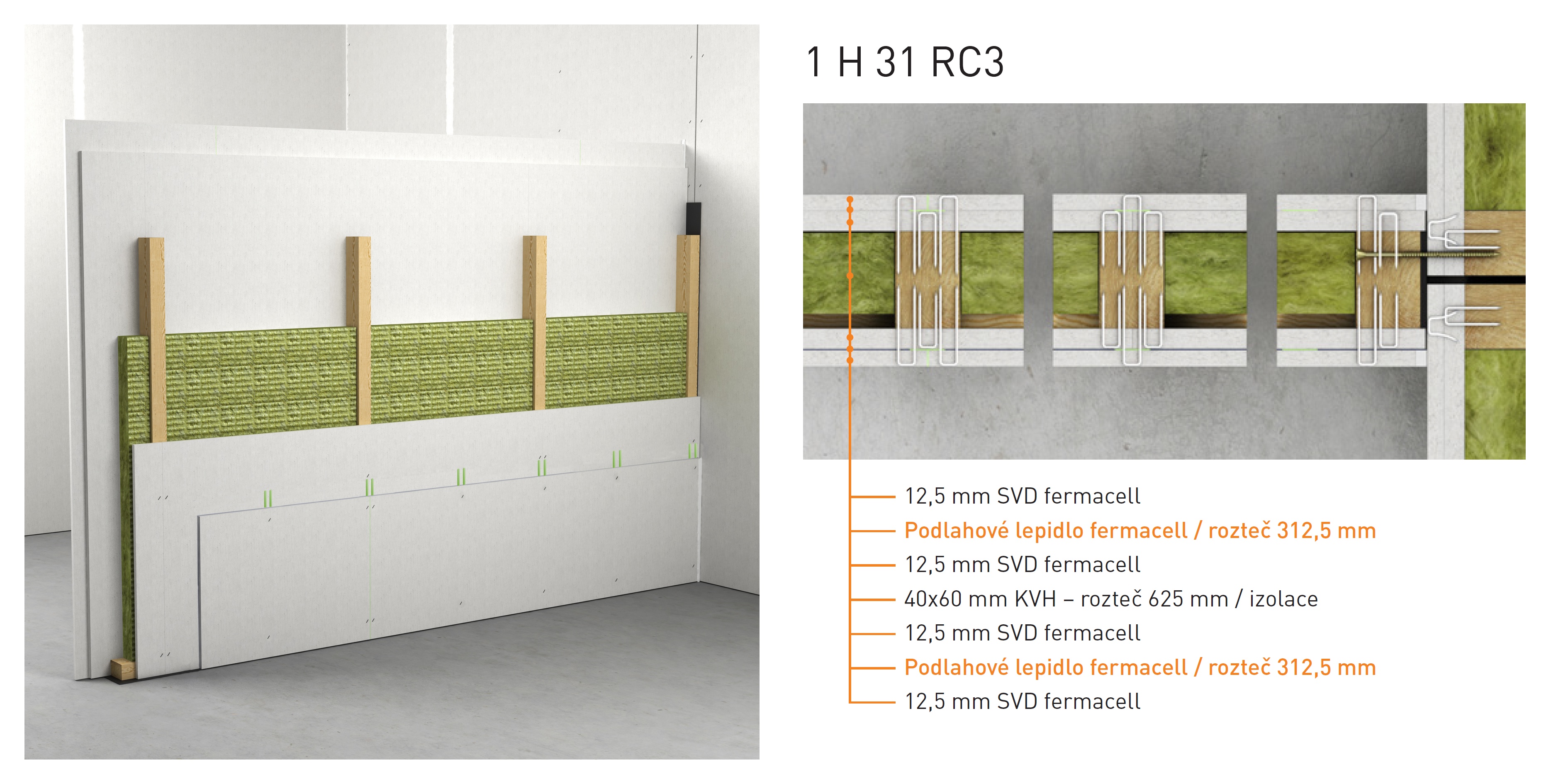 Skladba montované stěny Fermacell 1H31 RC3