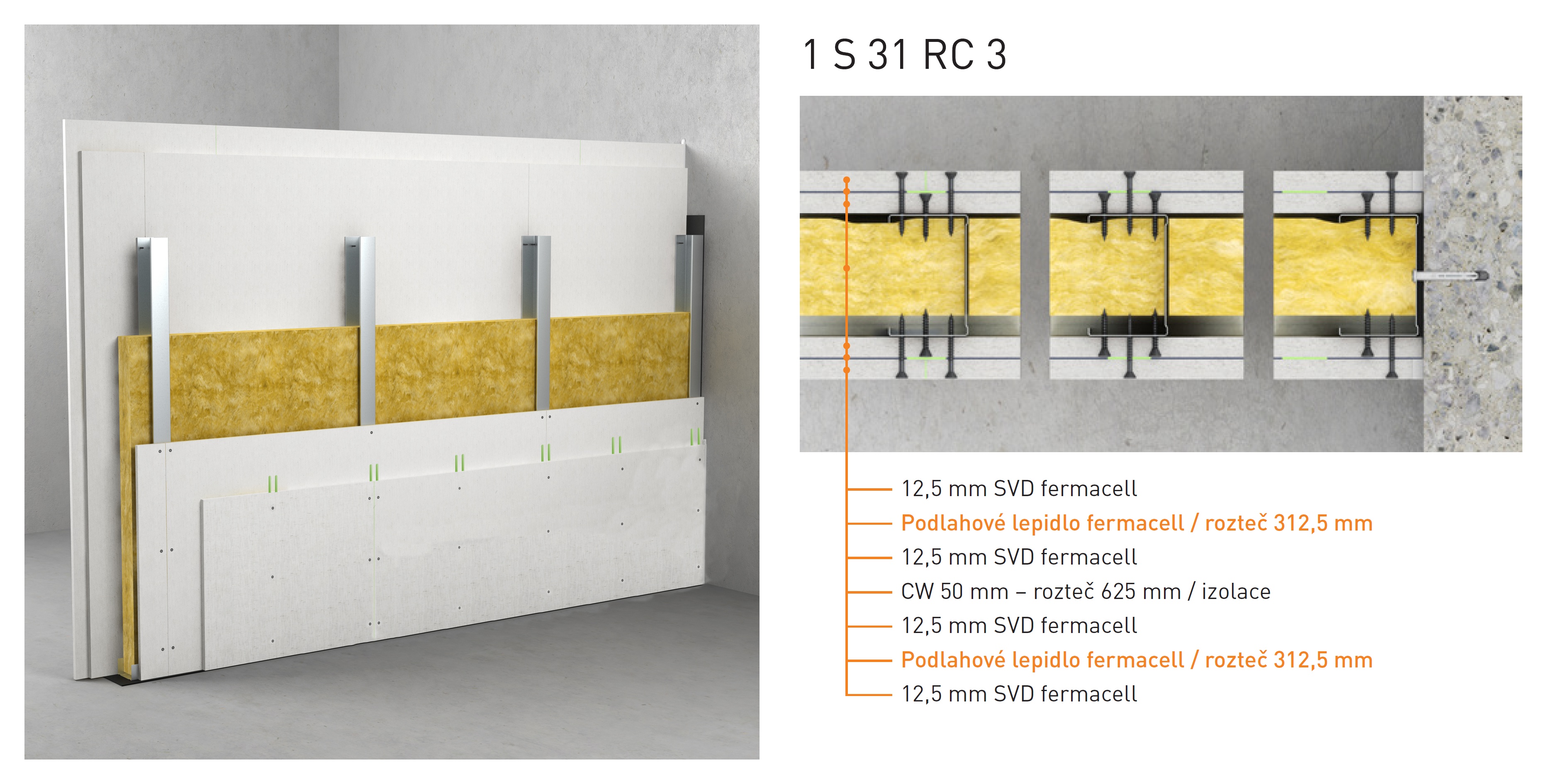 Skladba montované stěny Fermacell 1S31 RC3